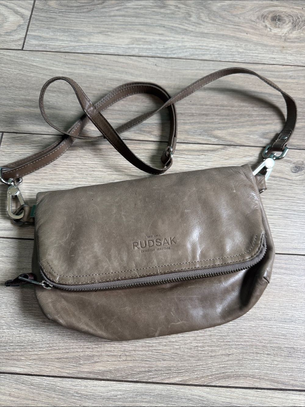 RUDSAK Taupe Brown Leather Crossbody Bag